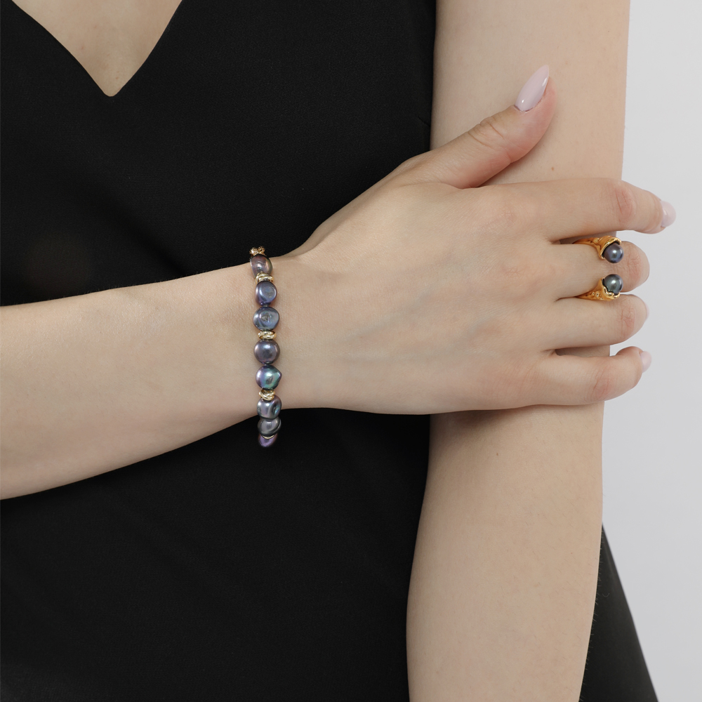 Браслет (жемчуг бензиновый 6мм; покрытие золото) 18-21см — изображение 2