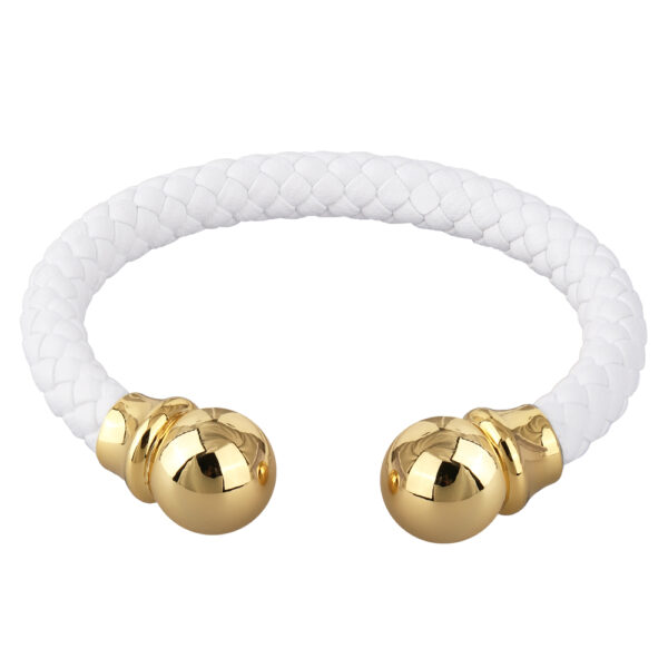 Браслет Дуэт (бусина 14мм, кожа белая; покрытие золото)