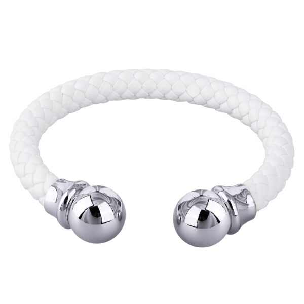 Браслет Дуэт (бусина 14мм, кожа белая; покрытие родий)