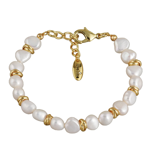 Браслет (жемчуг белый 6мм; покрытие золото) 18-21см