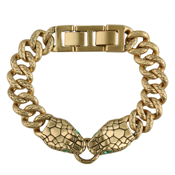 Браслет Гипноз (кристаллы SW зеленые; покрытие античное золото) 18-20см