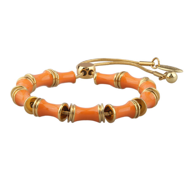 Браслет Бамбук (эмаль оранжевая; покрытие золото) 23см