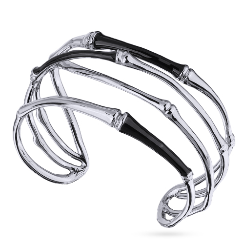 Браслет Бамбук (эмаль черная; покрытие родий)