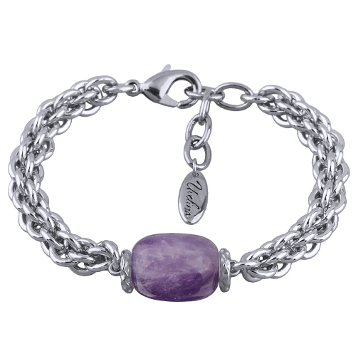 Браслет (аметист фиолетовый 15мм; покрытие родий) 19-22см