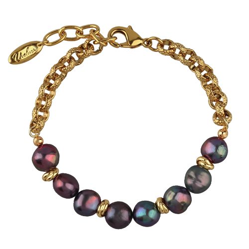 Браслет (жемчуг бензиновый 6мм; покрытие золото) 18-21см