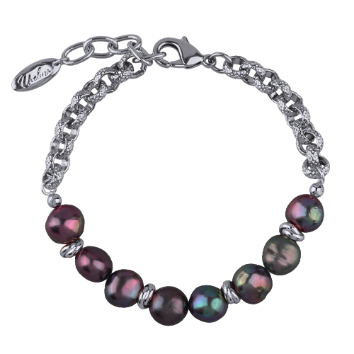 Браслет (жемчуг бензиновый 6мм; покрытие родий) 18-21см