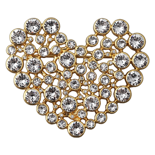 Брошь Сердце (кристаллы SW белые; покрытие золото)