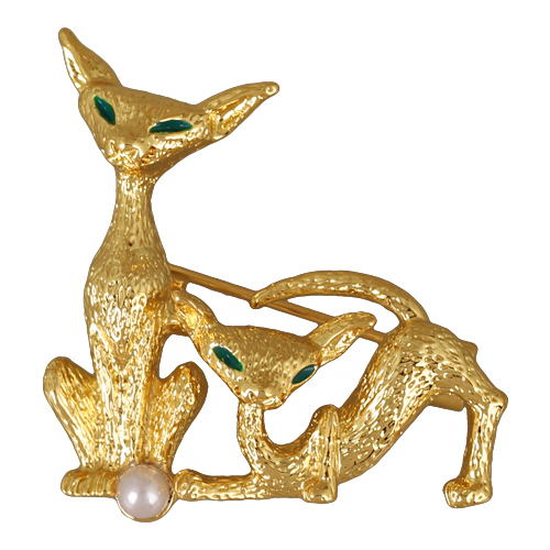 Брошь (Майорка белая 4мм, кристаллы зеленые; покрытие золото)