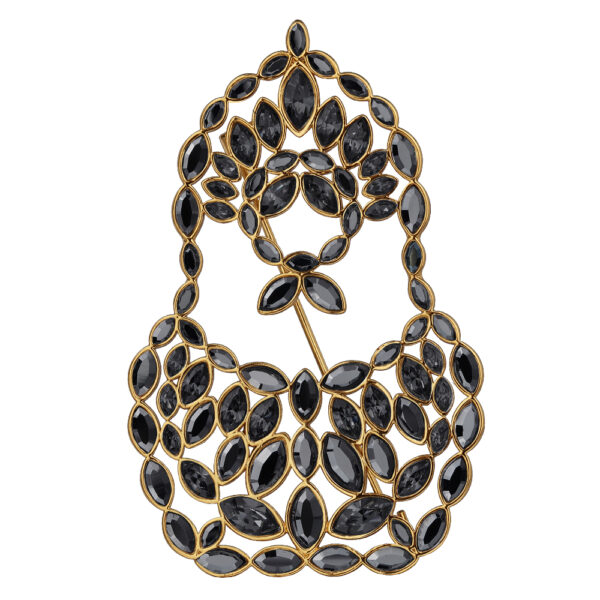 Брошь Матрешка (кристаллы SW темно-серые, гематит; покрытие золото)