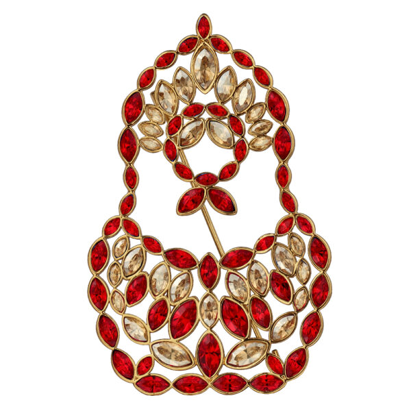 Брошь Матрешка (кристаллы SW красные, шампань; покрытие золото)