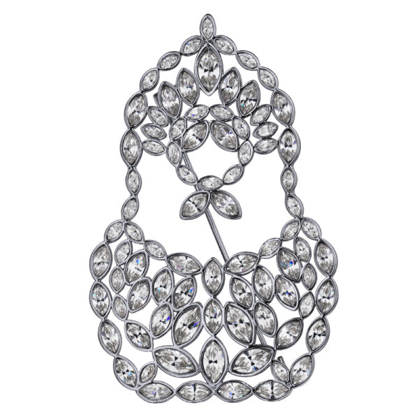 Брошь Матрешка (кристаллы SW белые; покрытие родий)
