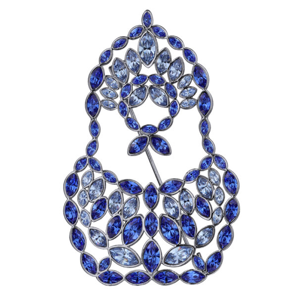 Брошь Матрешка (кристаллы SW светлый сапфир, сапфир; покрытие родий)