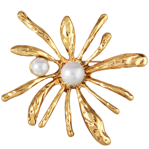 Брошь Вспышка 11см (Майорка 12-16мм белая; покрытие золото)