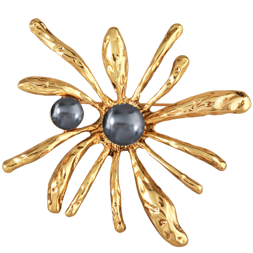 Брошь Вспышка 11см (Майорка 12-16мм темно-серая; покрытие золото)