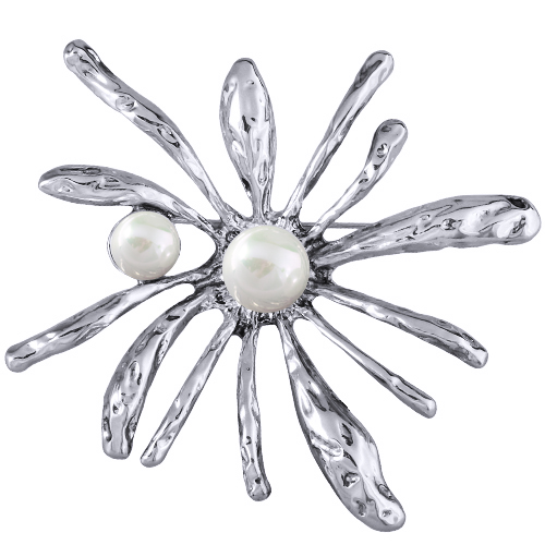 Брошь Вспышка 11см (Майорка 12-16мм белая; покрытие родий)