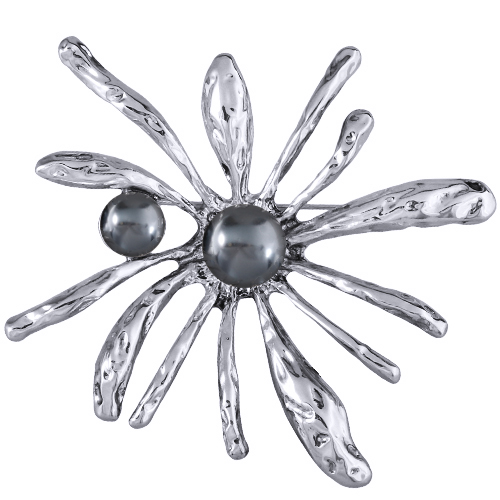 Брошь Вспышка 11см (Майорка 12-16мм темно-серая; покрытие родий)