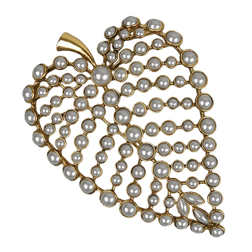 Брошь-кулон (жемчуг белый; покрытие античное золото)