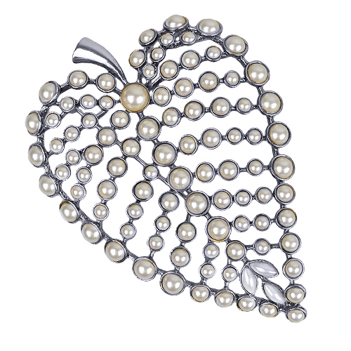 Брошь-кулон (жемчуг белый; покрытие античное серебро)