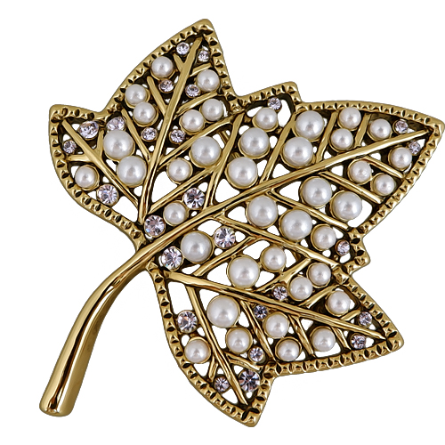 Брошь (Майорка белая, фианит; покрытие античное золото)