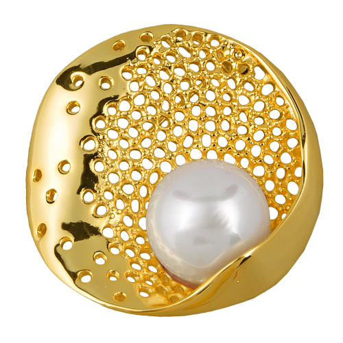 Брошь (Майорка 16мм белая; покрытие золото)