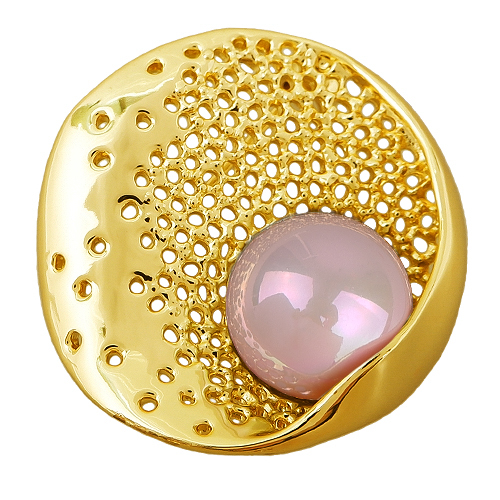 Брошь (Майорка 16мм розовая; покрытие золото)