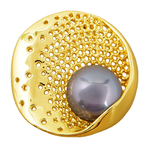 Брошь (Майорка 16мм серо-голубая; покрытие золото)