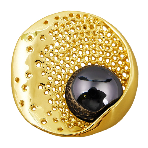 Брошь (Майорка 16мм черный металлик; покрытие золото)