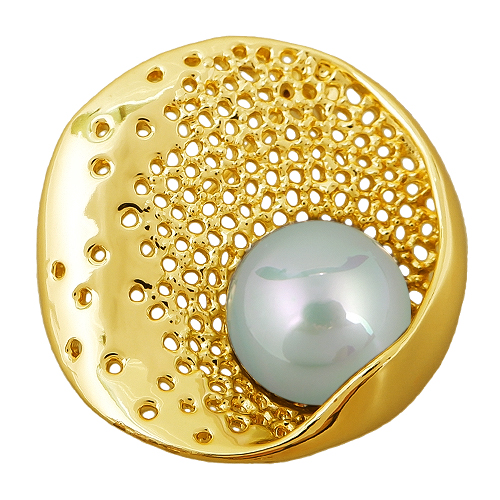 Брошь (Майорка 16мм мята; покрытие золото)