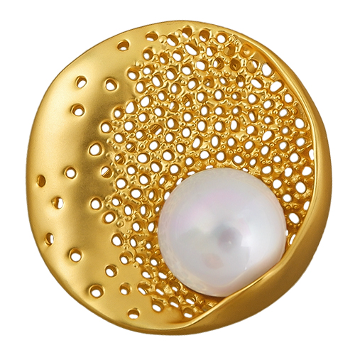 Брошь (Майорка 16мм белая; покрытие матовое золото)