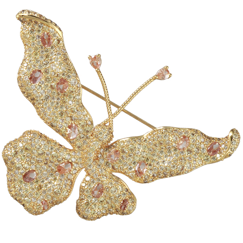 Брошь (фианит шампань; покрытие золото)