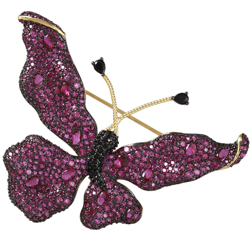 Брошь (фианит фуксия; покрытие золото)