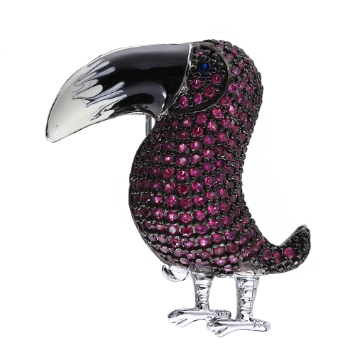 Брошь (фианит фуксия; покрытие родий)