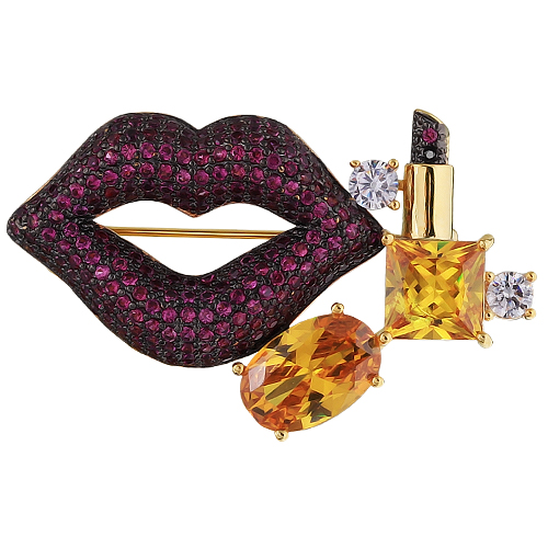 Брошь (фианит микс; покрытие золото)