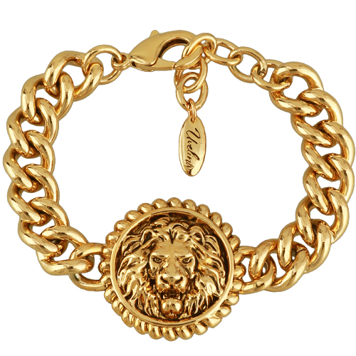 Браслет огненный лев с головой льва 18-21см (покрытие золото с патиной) - купить в Uvelina