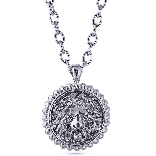Кулон огненный лев (диаметр 5см; покрытие палладий с патиной) 80-85см