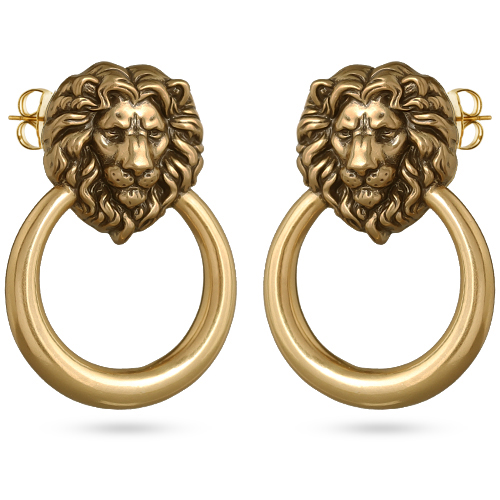 Серьги Король лев 4см (покрытие античное золото)