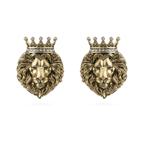 Серьги Король лев (кристаллы белые; покрытие античное золото)