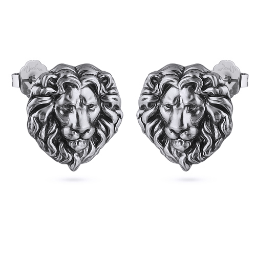 Серьги Король лев (покрытие античное серебро)