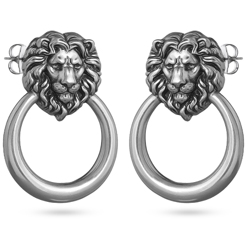 Серьги Король лев 4см (покрытие античное серебро)