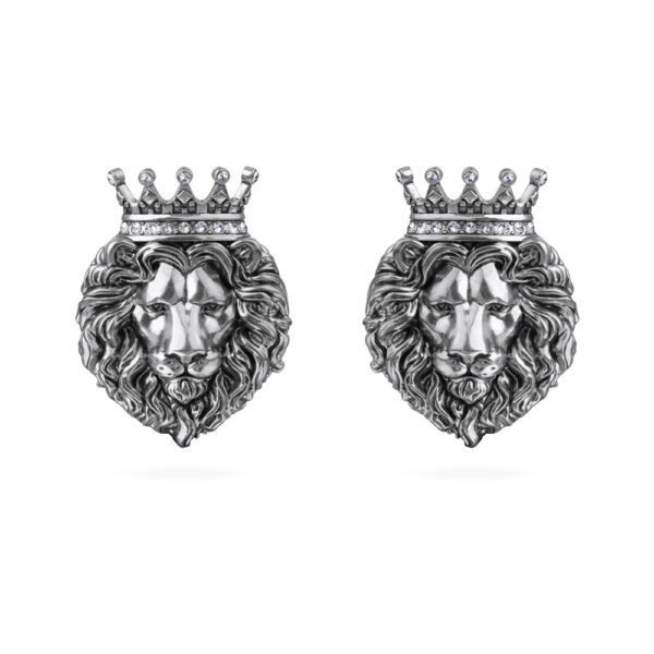 Серьги Король лев (кристаллы белые; покрытие античное серебро)