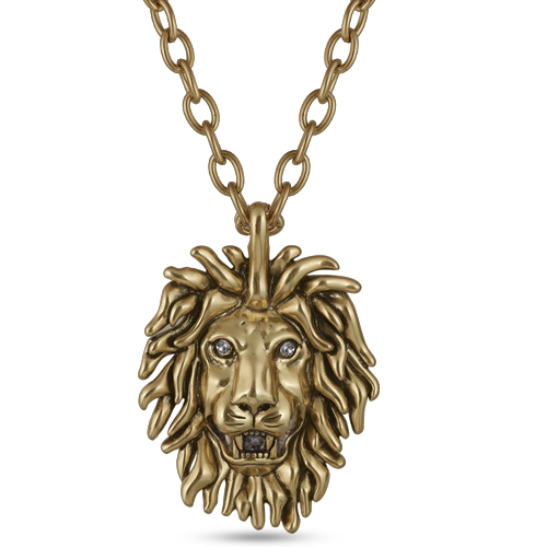 Кулон лев (кристаллы SW белые; покрытие античное золото) 80см