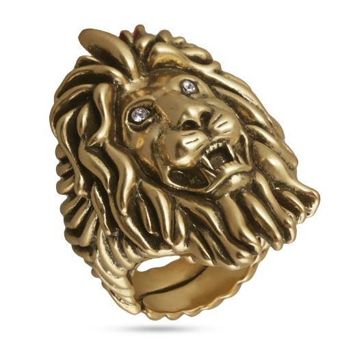 Купить Кольцо Лев (кристаллы Сваровски белые; покрытие античное золото) - интернет-магазин Uvelina