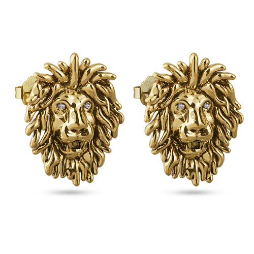 Серьги лев (кристаллы SW белые; покрытие золото c патиной)