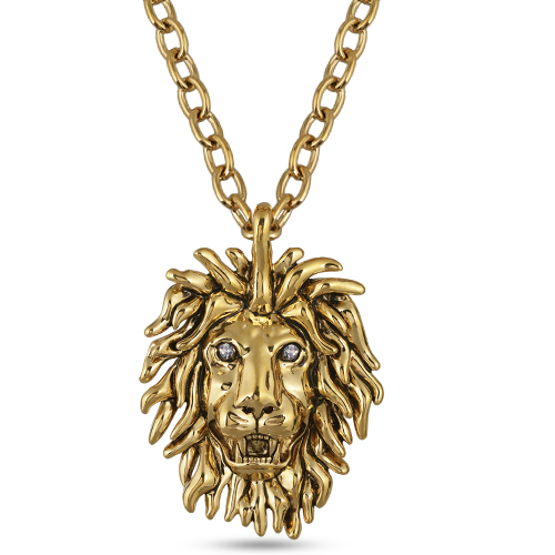 Кулон лев (кристаллы SW белые; покрытие золото c патиной) 80см