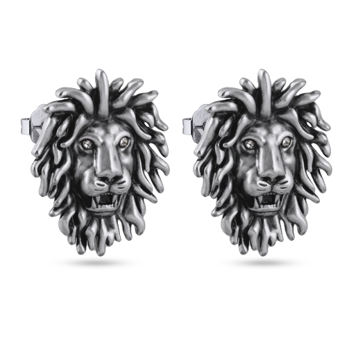 Серьги лев (кристаллы SW белые; покрытие античное серебро)