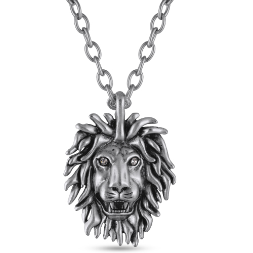 Кулон лев (кристаллы SW белые; покрытие античное серебро) 80см