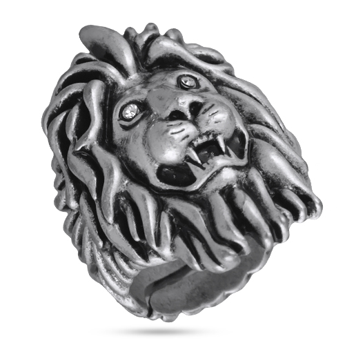 Кольцо лев (кристаллы SW белые; покрытие античное серебро)