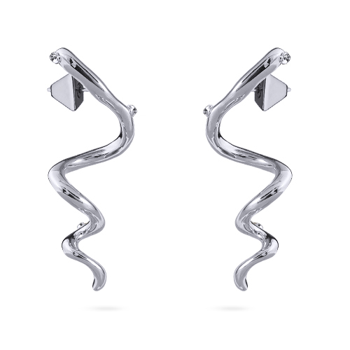 Серьги Локон 4.5см (кристаллы SW белые; покрытие родий)