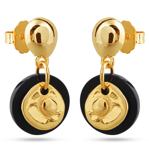 Серьги (смола черная; покрытие золото)