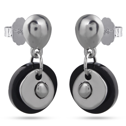 Серьги (смола черная; покрытие родий)